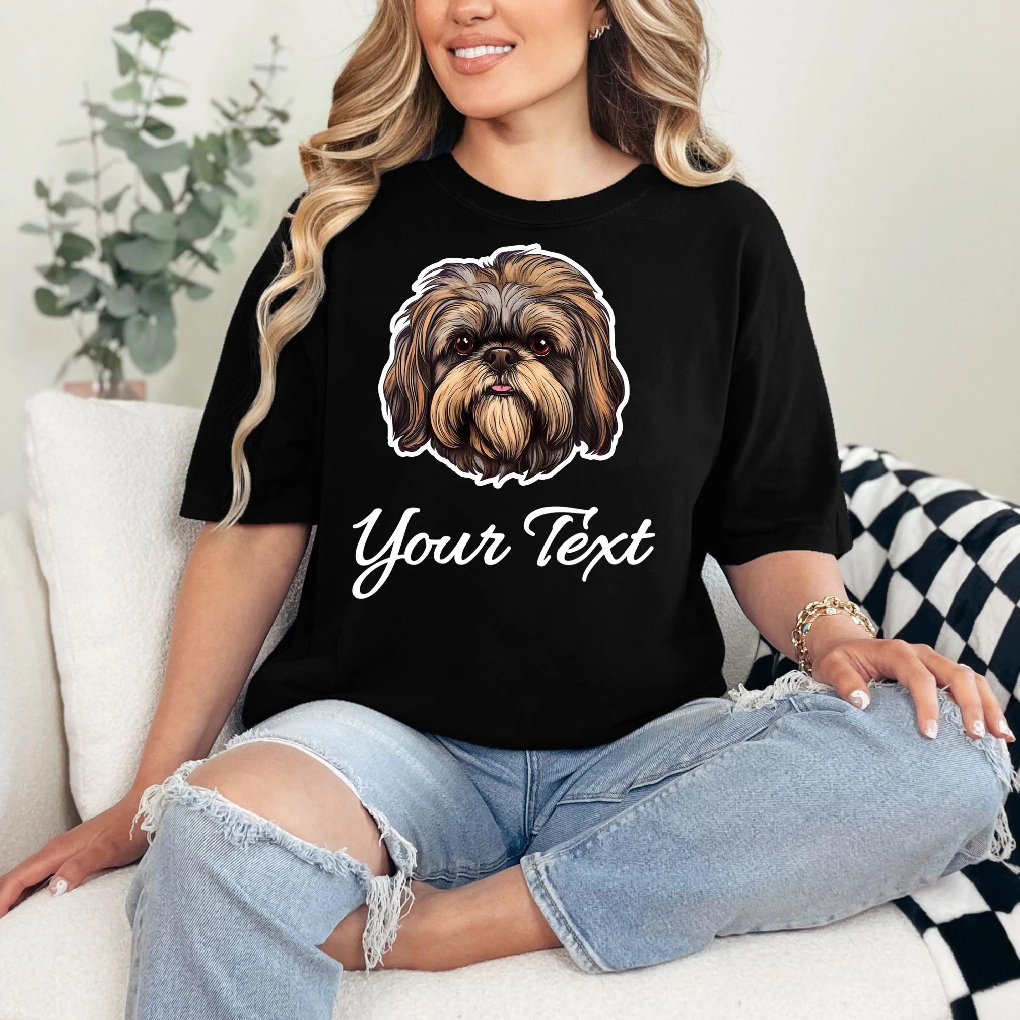 Shih Tzu Dog Custom Personalized Name Text T-Shirt - Front 1