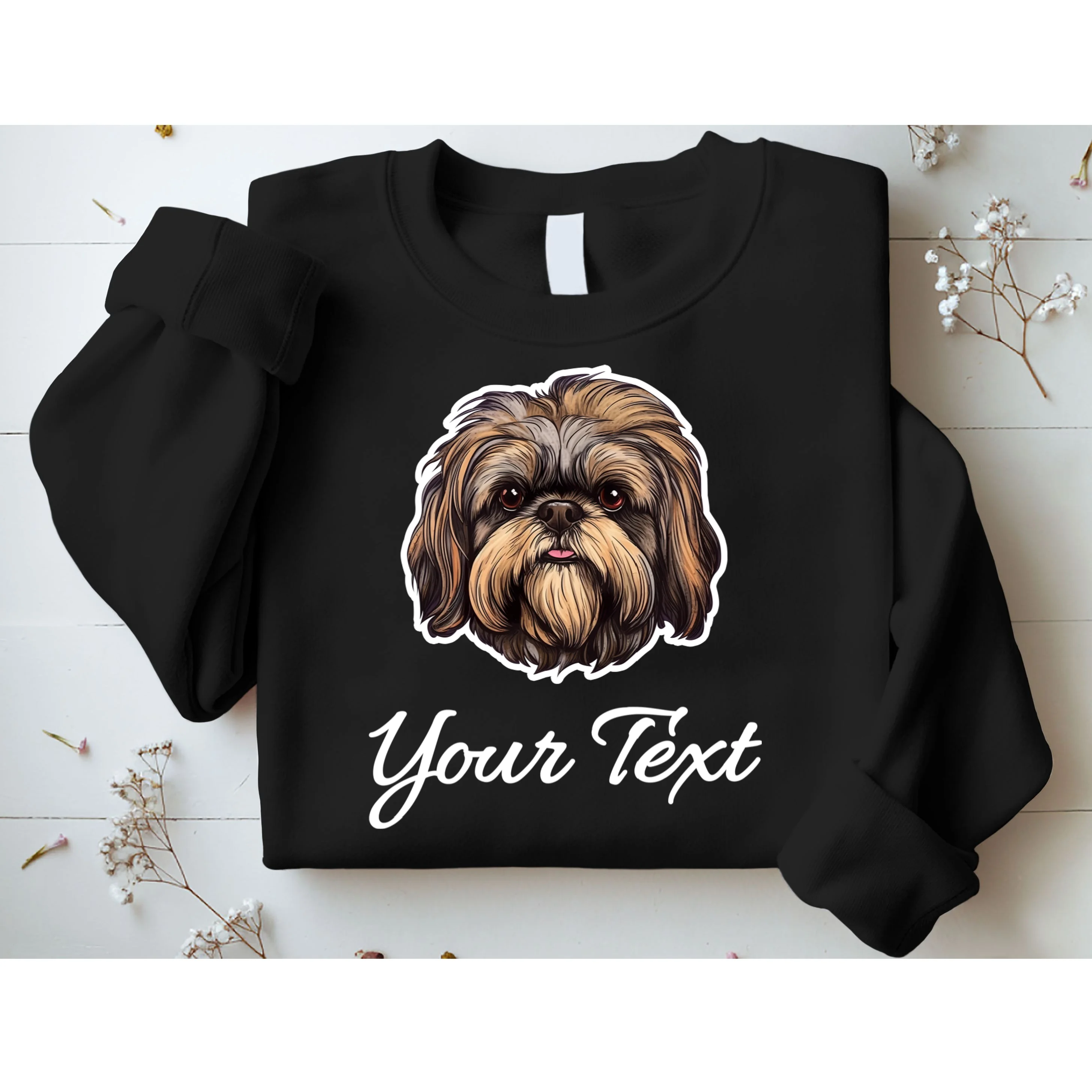 Shih Tzu Dog Custom Personalized Name Text Sweatshirt - Front 1