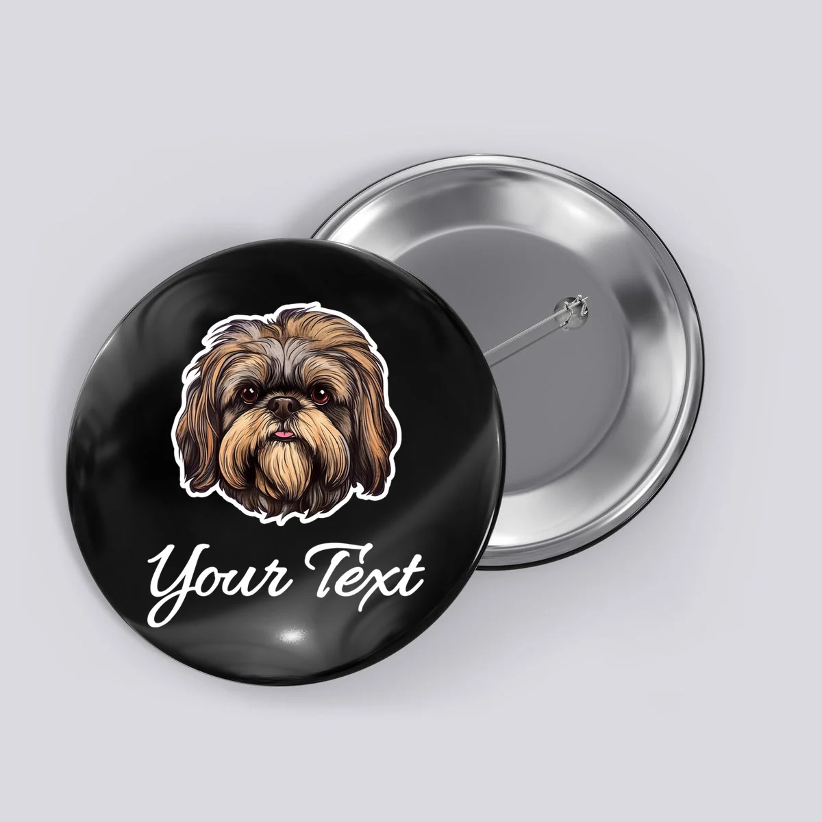 Shih Tzu Dog Custom Personalized Name Text Button - Front