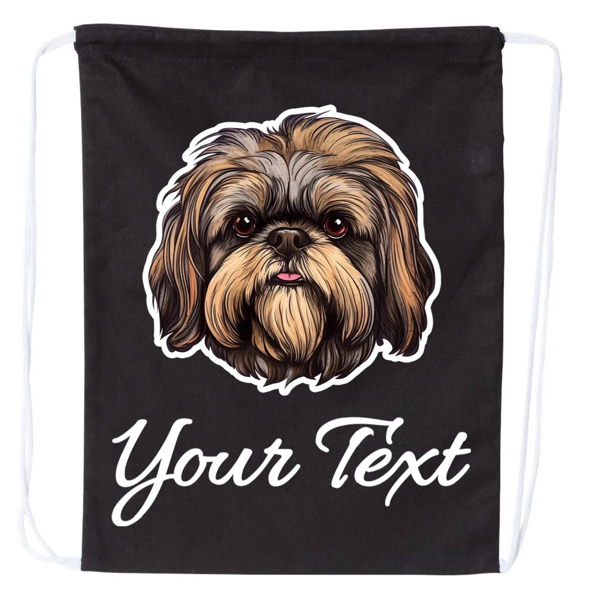 Shih Tzu Dog Custom Personalized Name Text Drawstring Bag - Front