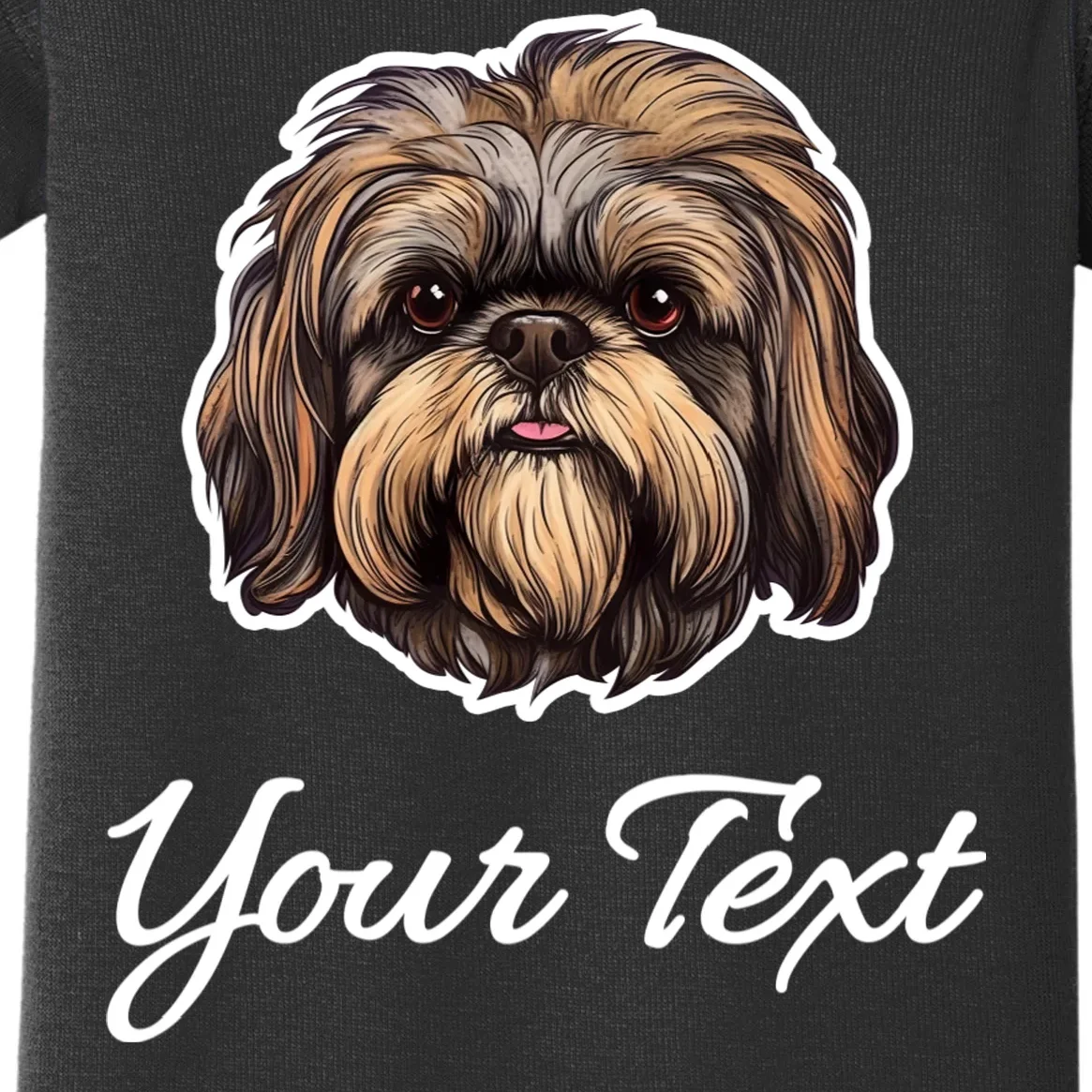 Shih Tzu Dog Custom Personalized Name Text Baby Bodysuit - Front - Close-up