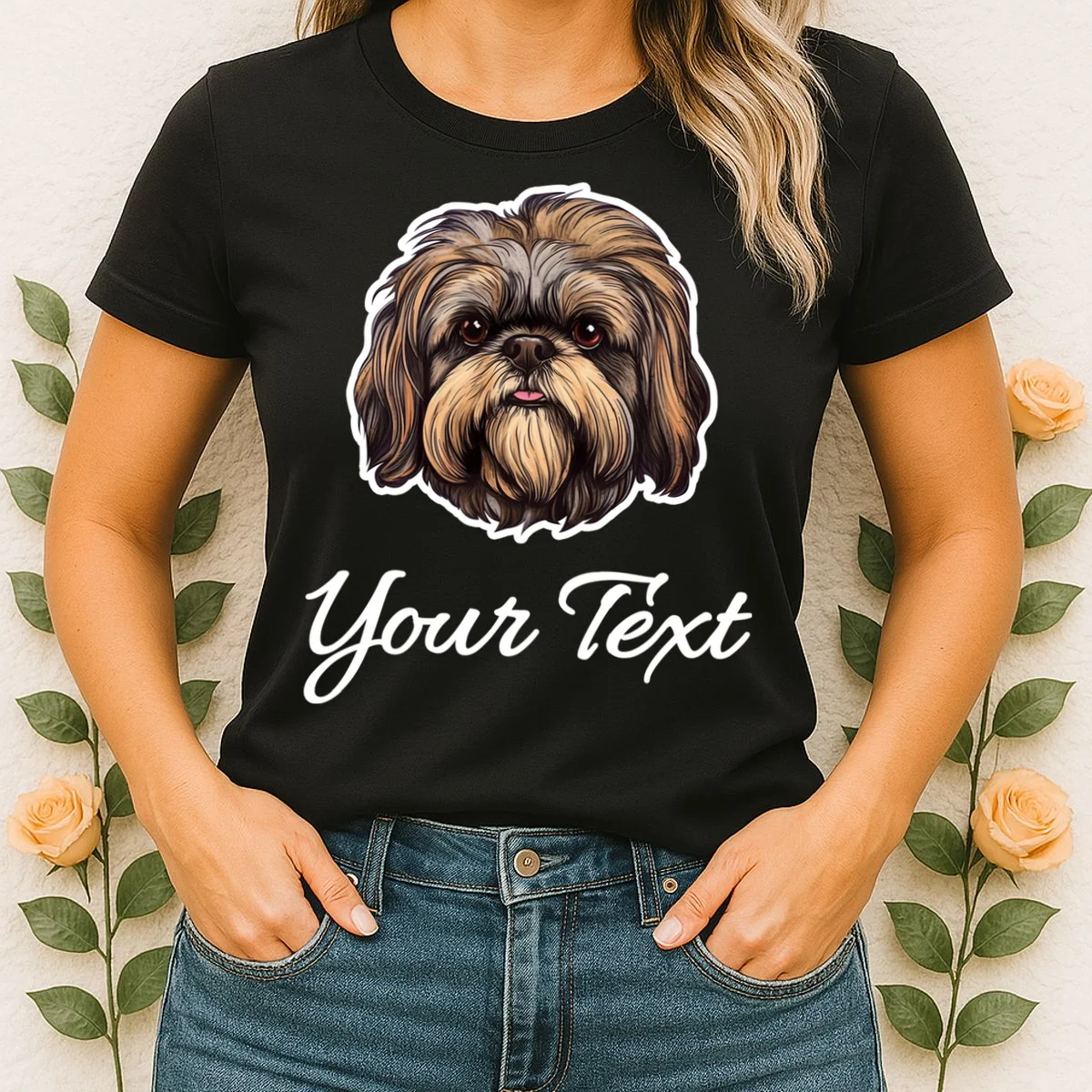 Shih Tzu Dog Custom Personalized Name Text Women's T-Shirt - Front 1