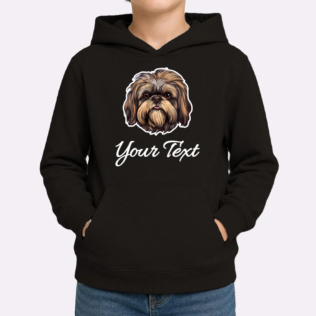 Shih Tzu Dog Custom Personalized Name Text Kids Hoodie - Front 1
