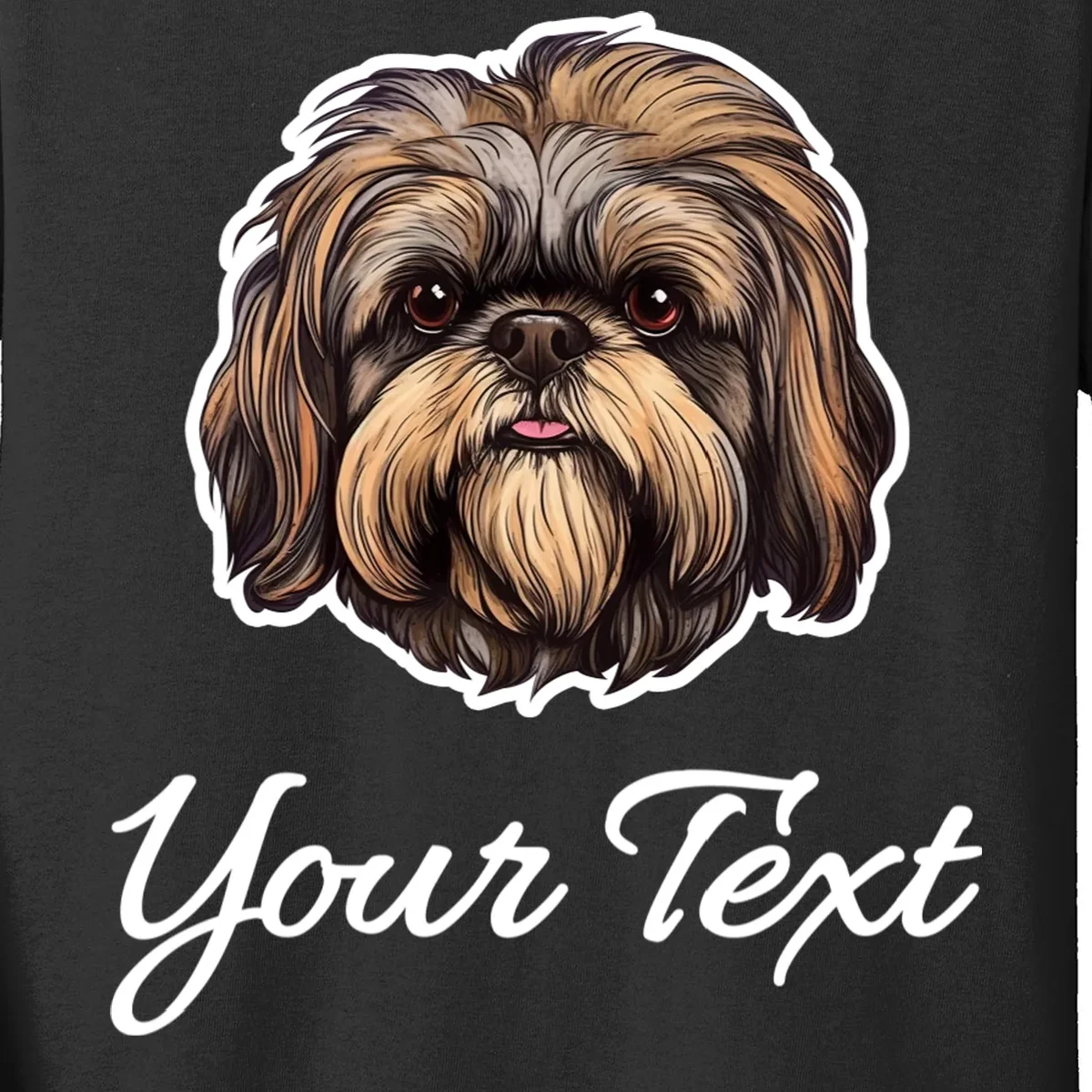 Shih Tzu Dog Custom Personalized Name Text Kids Long Sleeve Shirt - Front - Close-up