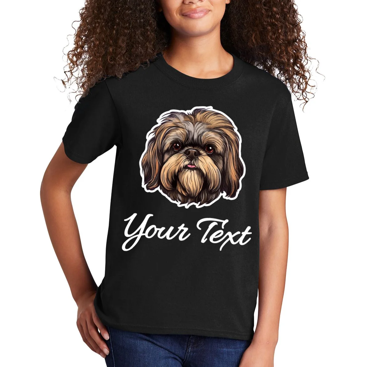 Shih Tzu Dog Custom Personalized Name Text Kids T-Shirt - Front 1