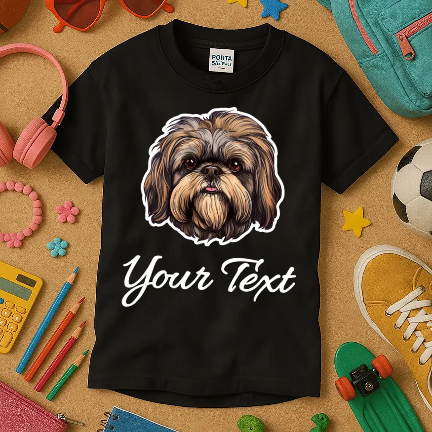Shih Tzu Dog Custom Personalized Name Text Kids T-Shirt - Front 2