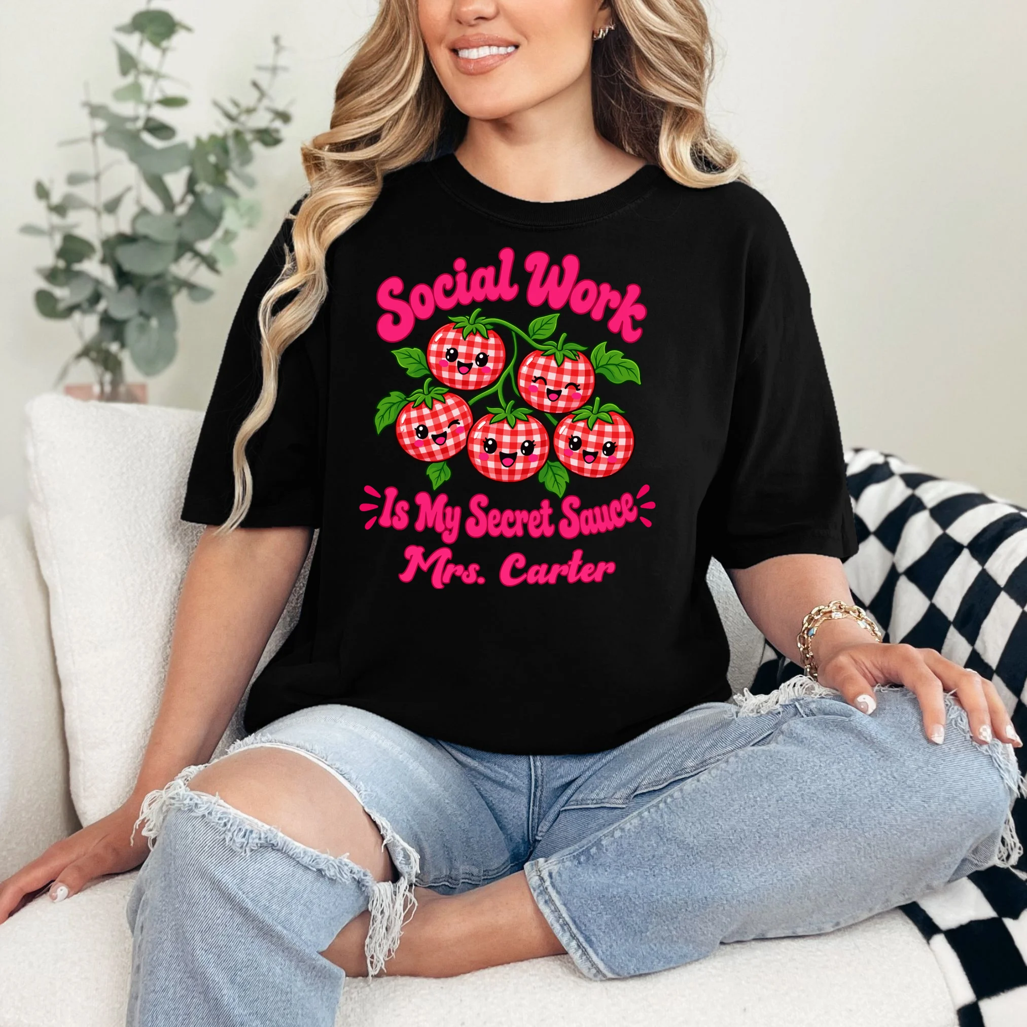 Social Worker Strawberry Design – Secret Sauce Custom Name Graphic Comfort Colors Unisex T-Shirt - Front 1