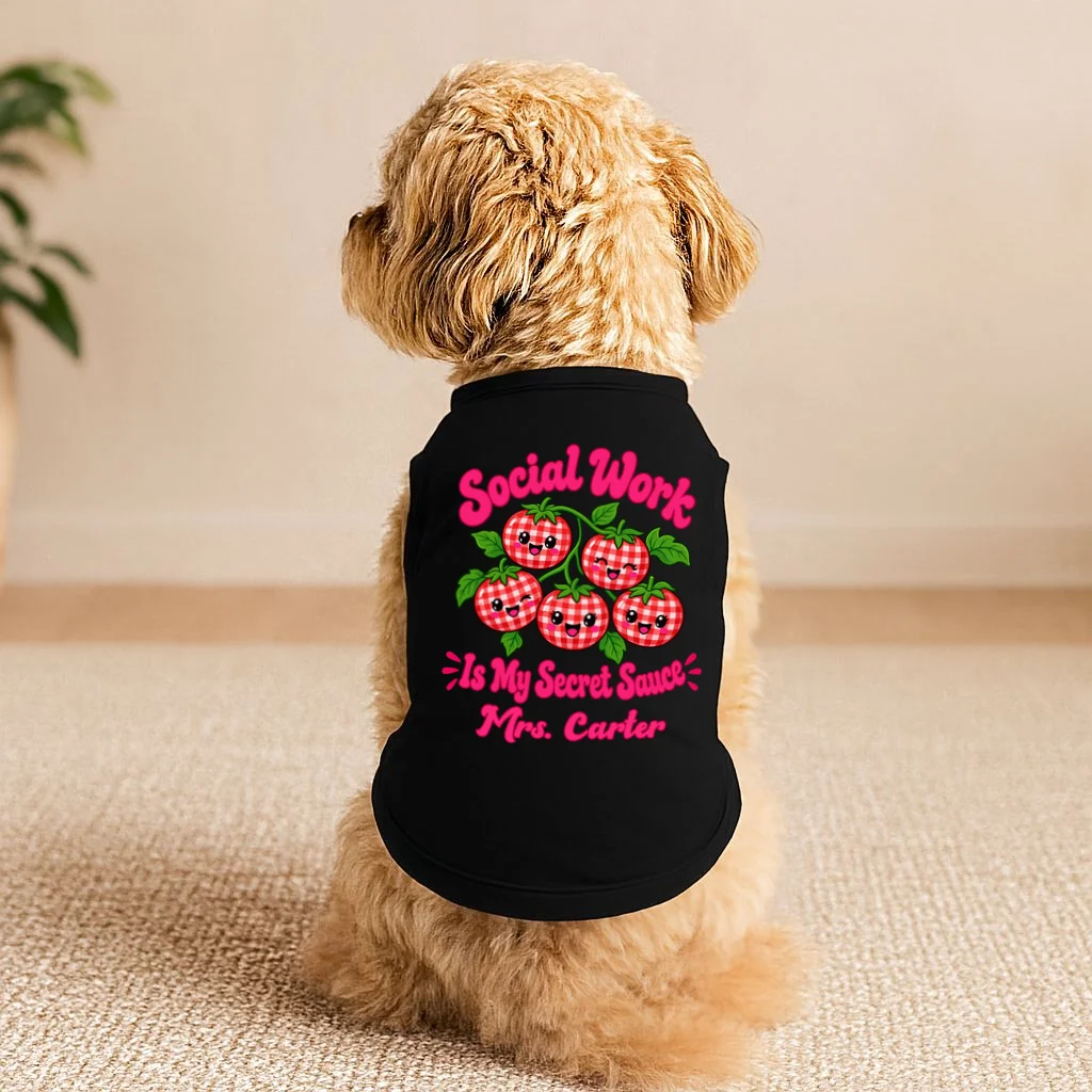 Social Worker Strawberry Design – Secret Sauce Custom Name Graphic Doggie Tank - Front 1