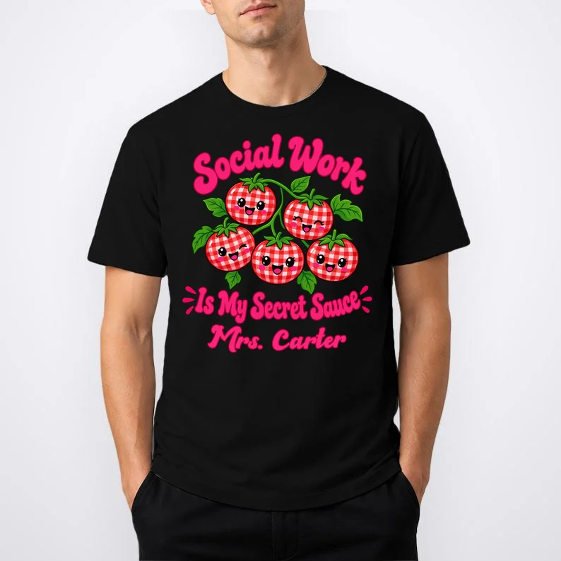 Social Worker Strawberry Design – Secret Sauce Custom Name Graphic Men's T-Shirt - Front 1