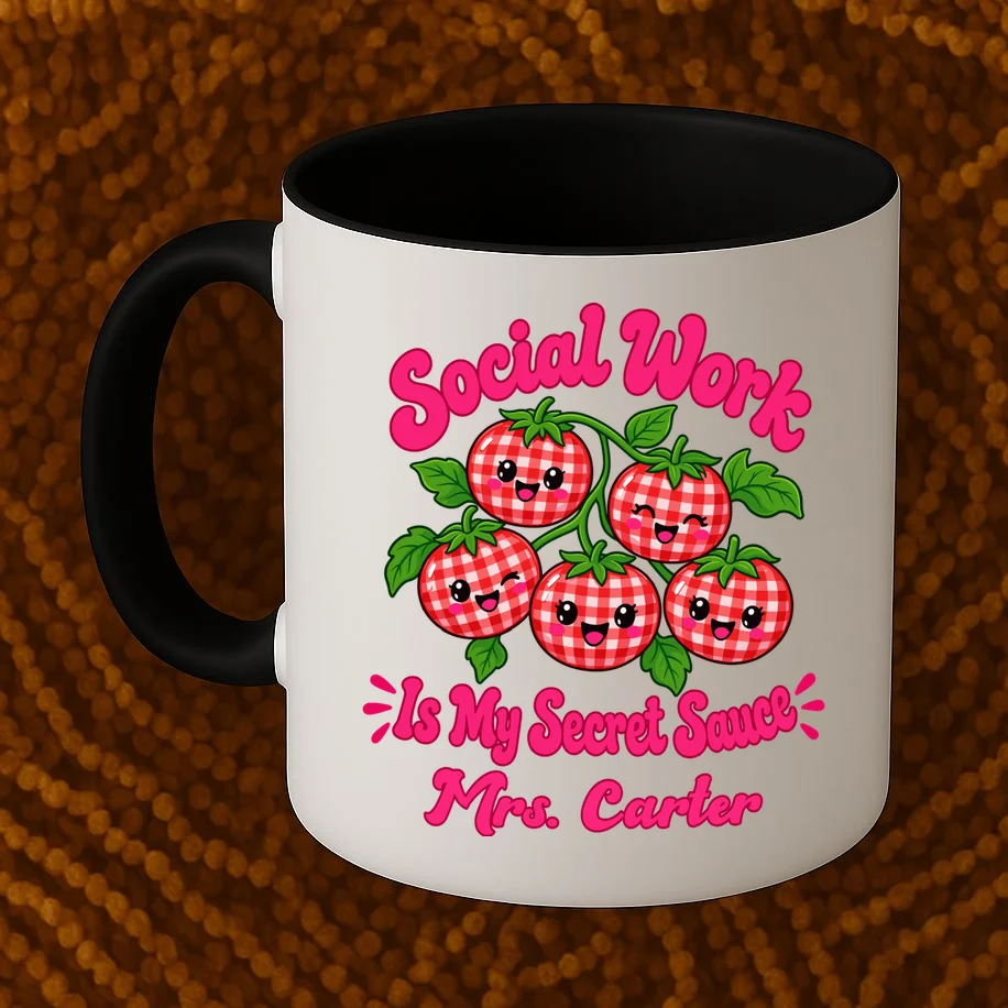Social Worker Strawberry Design – Secret Sauce Custom Name Graphic Mug - Front 1