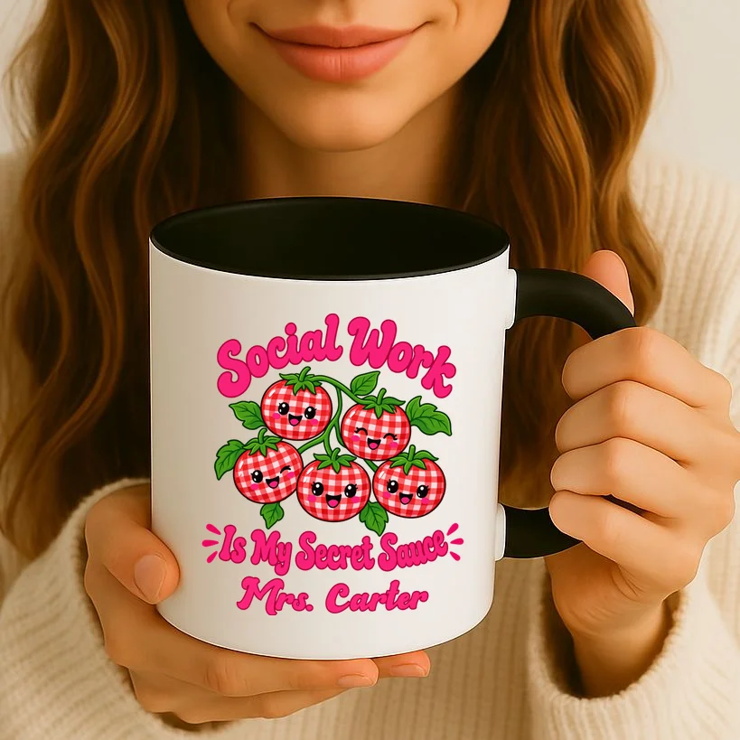 Social Worker Strawberry Design – Secret Sauce Custom Name Graphic Mug - Front 2