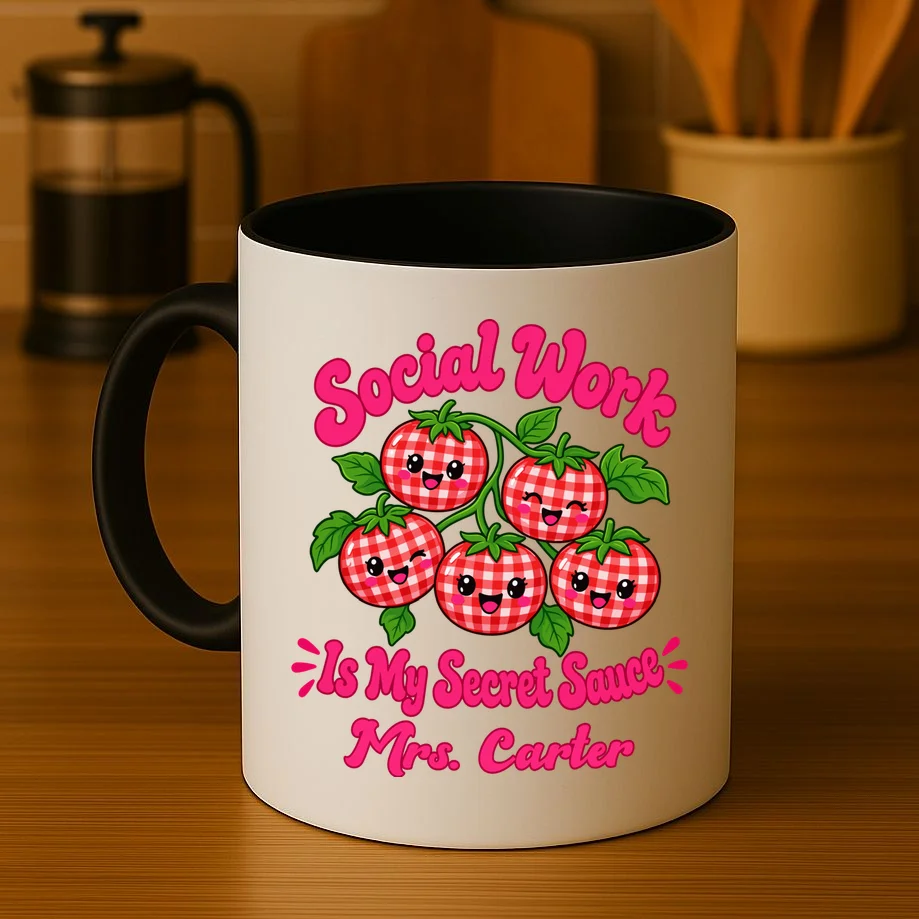 Social Worker Strawberry Design – Secret Sauce Custom Name Graphic Mug - Front 3