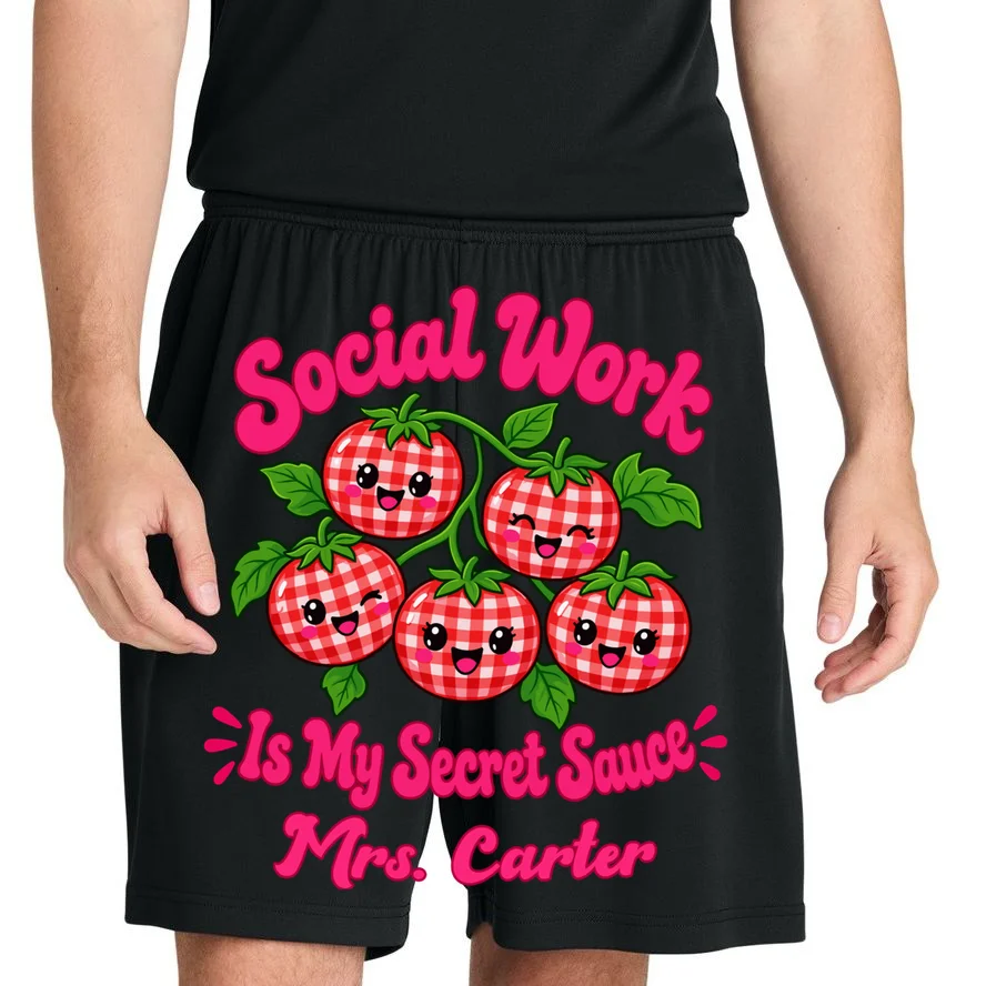 Social Worker Strawberry Design – Secret Sauce Custom Name Graphic Men's Shorts - Front 1