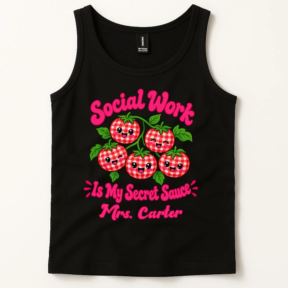 Social Worker Strawberry Design – Secret Sauce Custom Name Graphic Men's Tank Top - Front 1