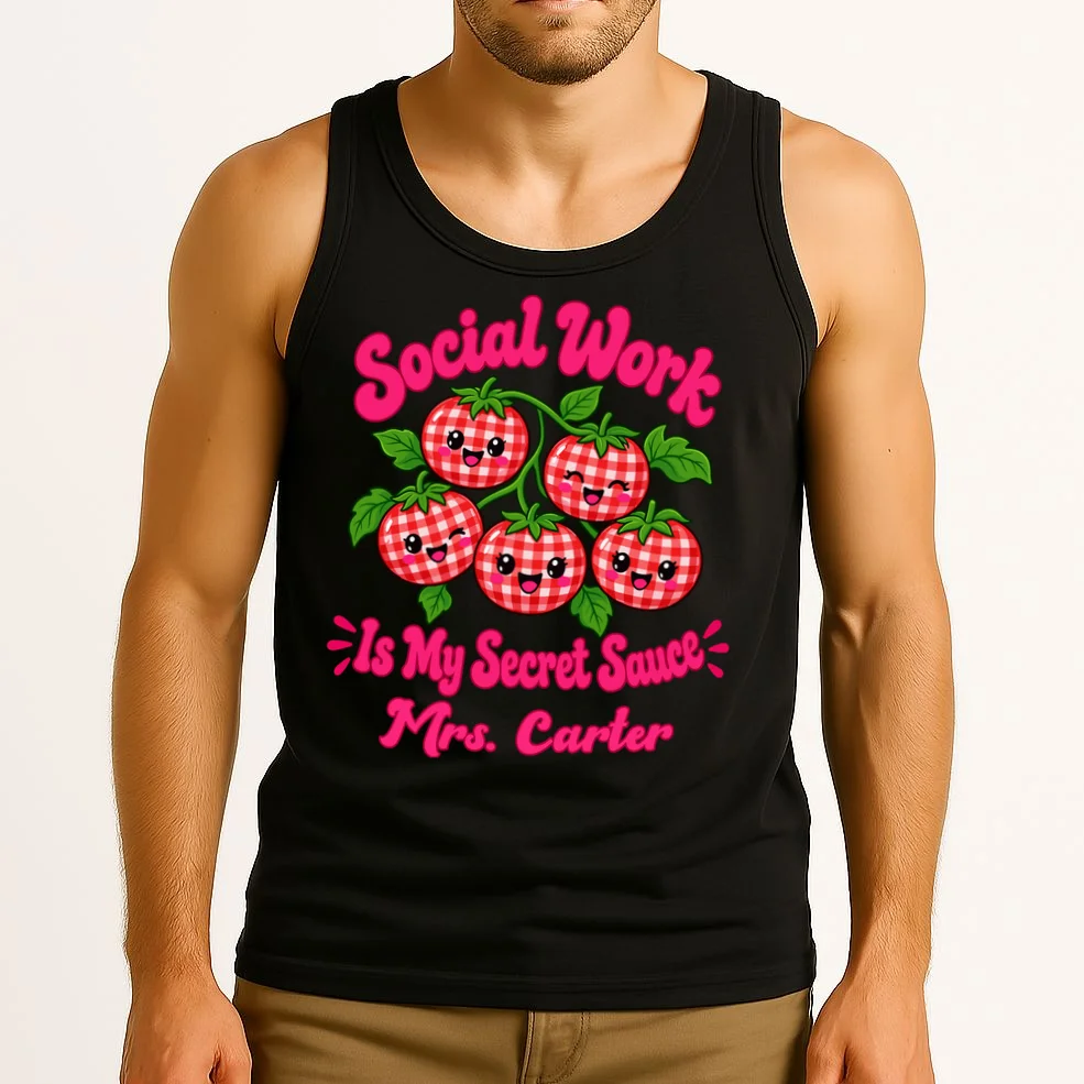 Social Worker Strawberry Design – Secret Sauce Custom Name Graphic Men's Tank Top - Front 2
