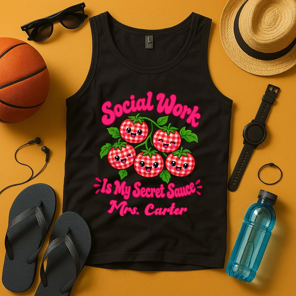 Social Worker Strawberry Design – Secret Sauce Custom Name Graphic Men's Tank Top - Front 3