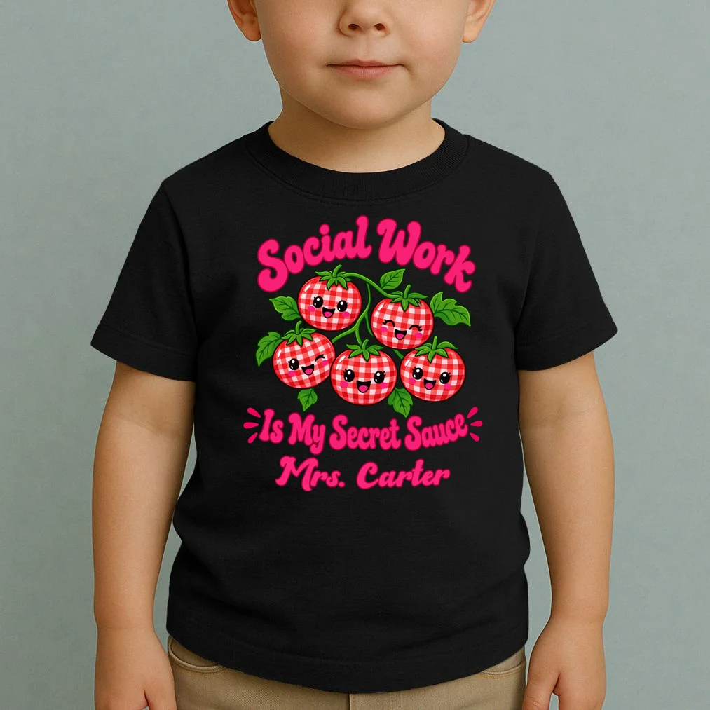 Social Worker Strawberry Design – Secret Sauce Custom Name Graphic Toddler T-Shirt - Front 1