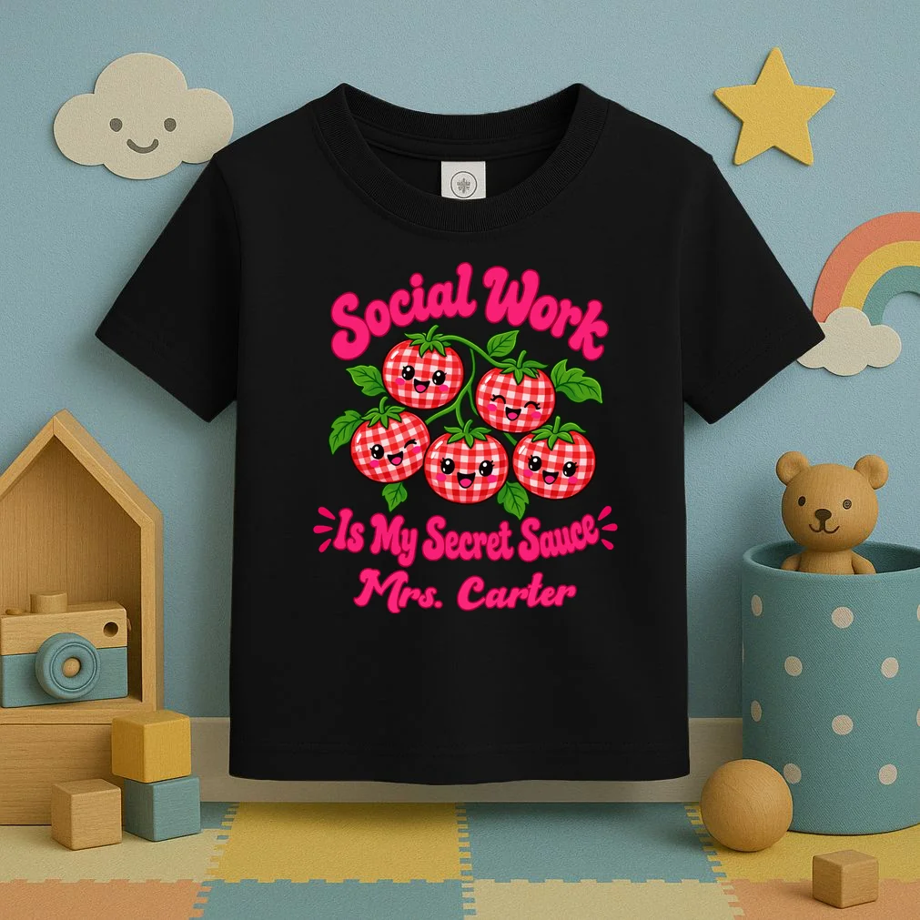 Social Worker Strawberry Design – Secret Sauce Custom Name Graphic Toddler T-Shirt - Front 2
