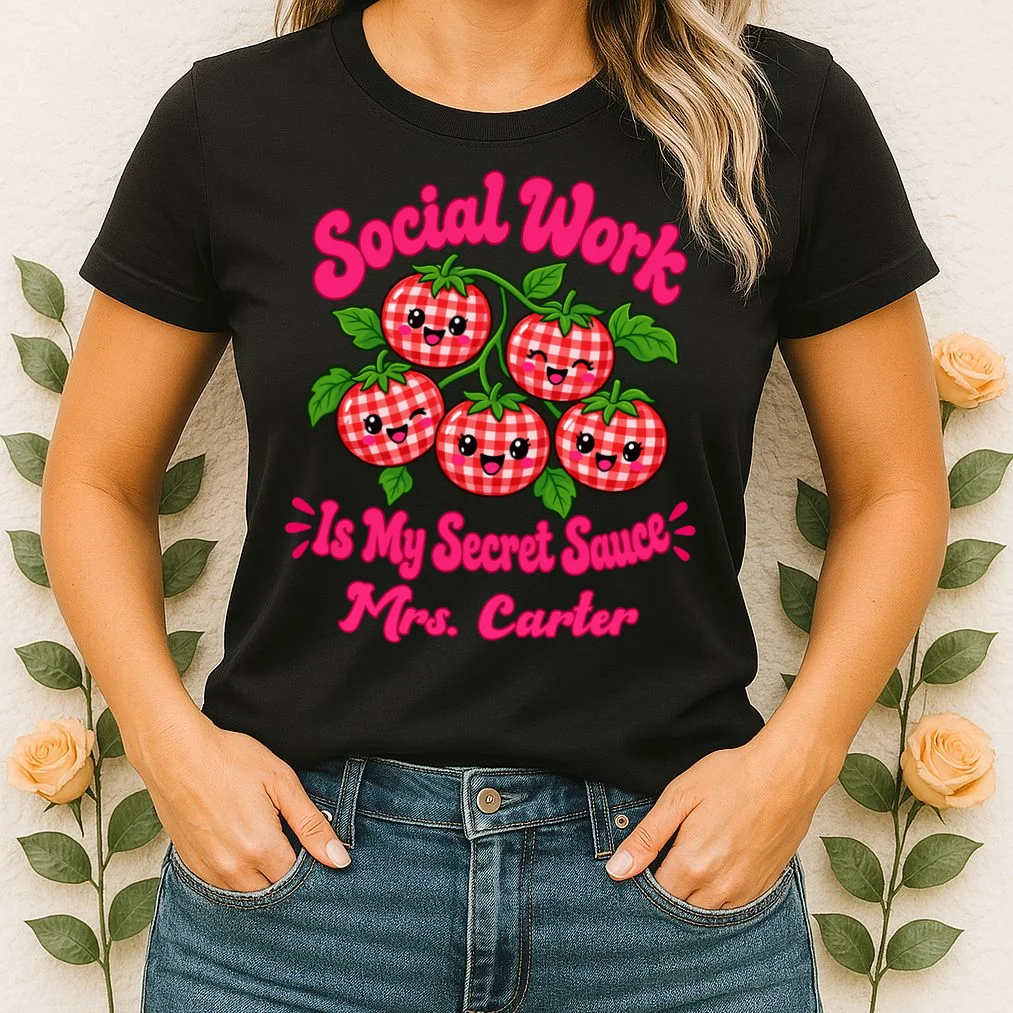 Social Worker Strawberry Design – Secret Sauce Custom Name Graphic Women's T-Shirt - Front 1