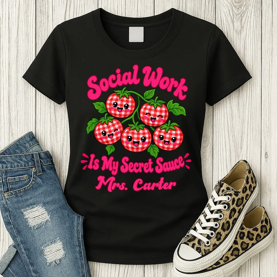 Social Worker Strawberry Design – Secret Sauce Custom Name Graphic Women's T-Shirt - Front 2
