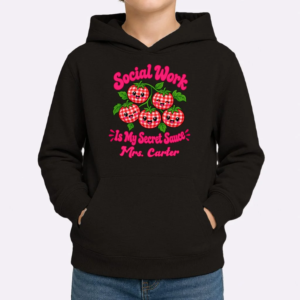 Social Worker Strawberry Design – Secret Sauce Custom Name Graphic Kids Hoodie - Front 1