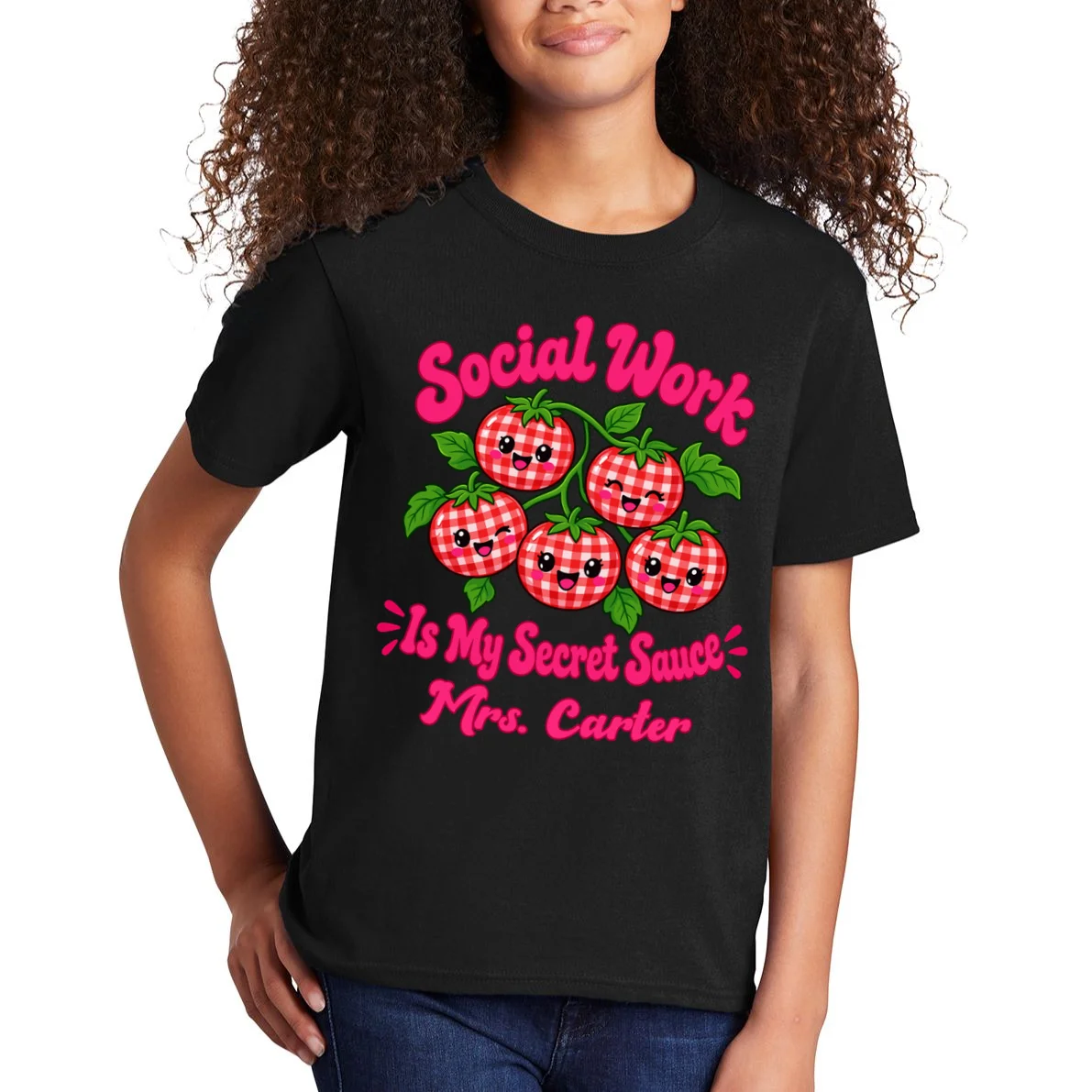 Social Worker Strawberry Design – Secret Sauce Custom Name Graphic Kids T-Shirt - Front 1