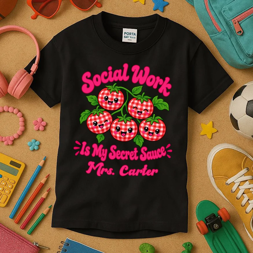 Social Worker Strawberry Design – Secret Sauce Custom Name Graphic Kids T-Shirt - Front 2