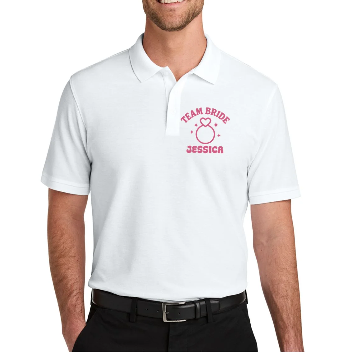 Team Bride Custom Bachelorette Men's Polo - Front 1
