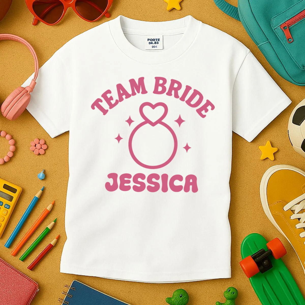 Team Bride Custom Bachelorette Kids T-Shirt - Front 2