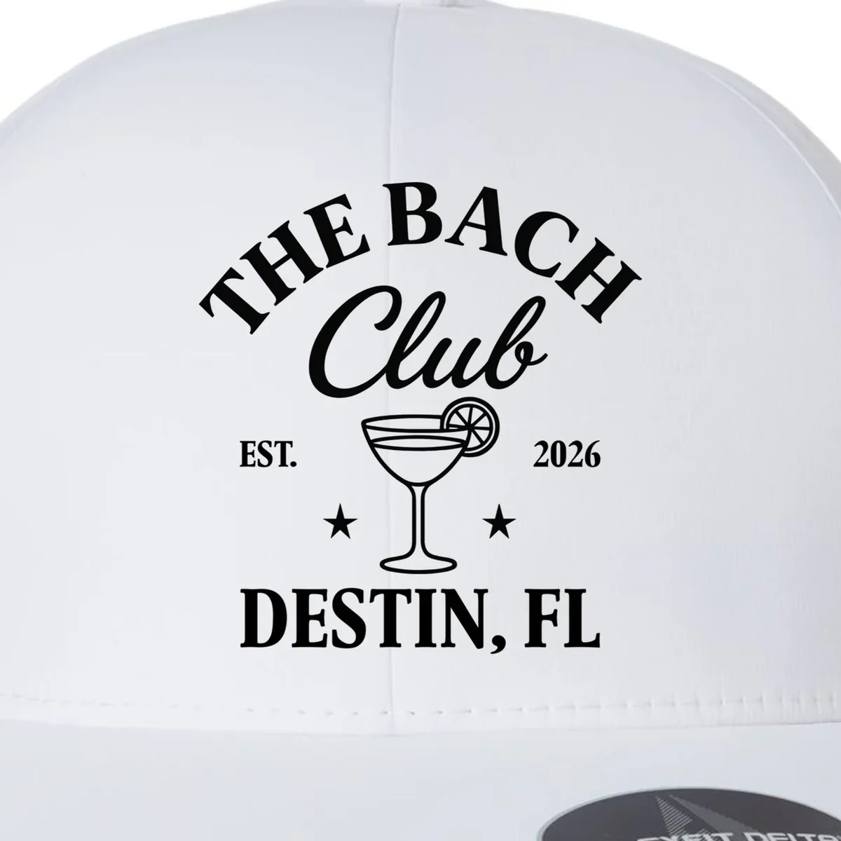 The Bach Club Custom Personalized Bachelorette Flexfit Men's Snapback Hat - Front - Close-up