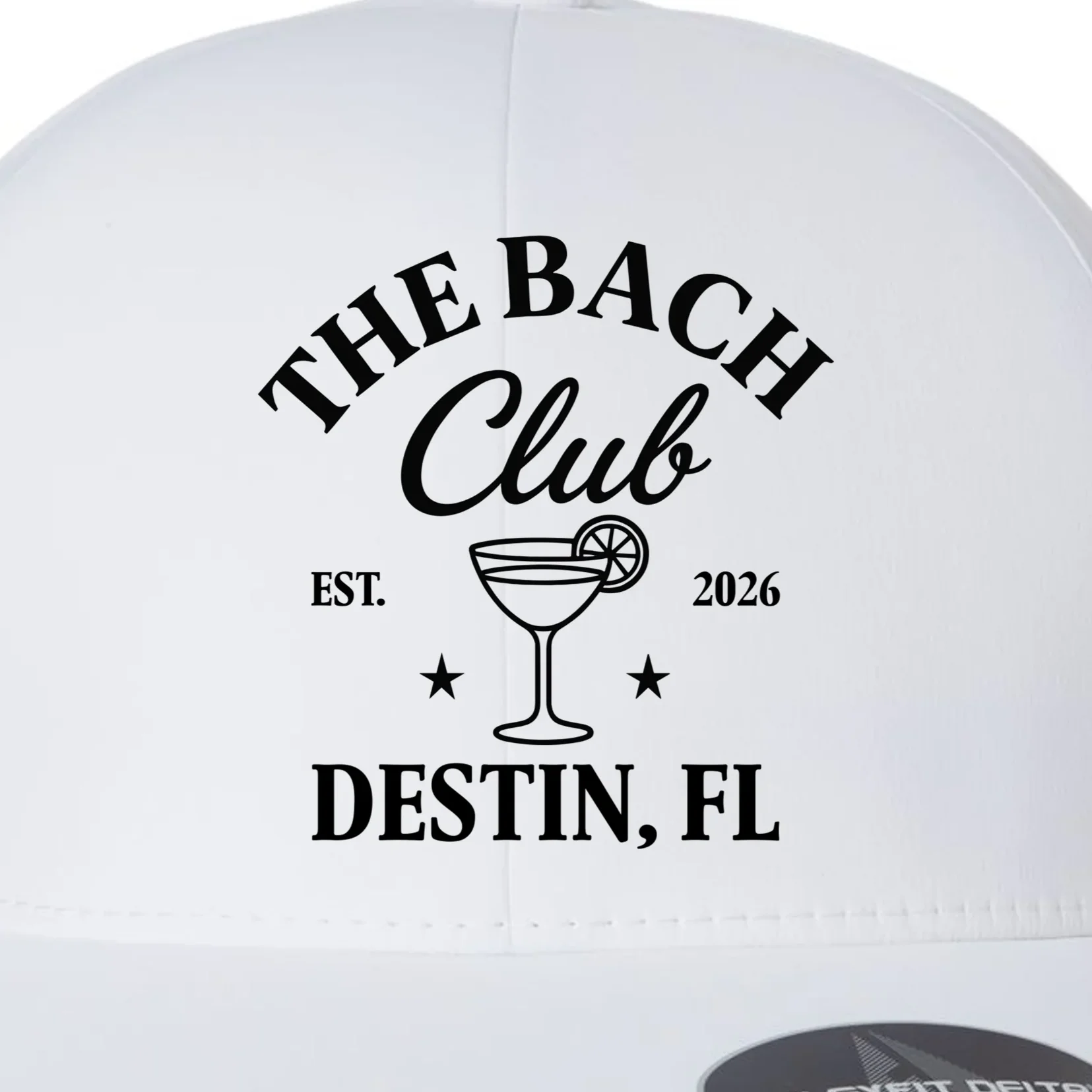 The Bach Club Custom Personalized Bachelorette Flexfit Men's Snapback Hat - Front - Close-up