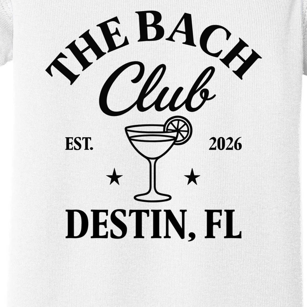 The Bach Club Custom Personalized Bachelorette Baby Bodysuit - Front - Close-up