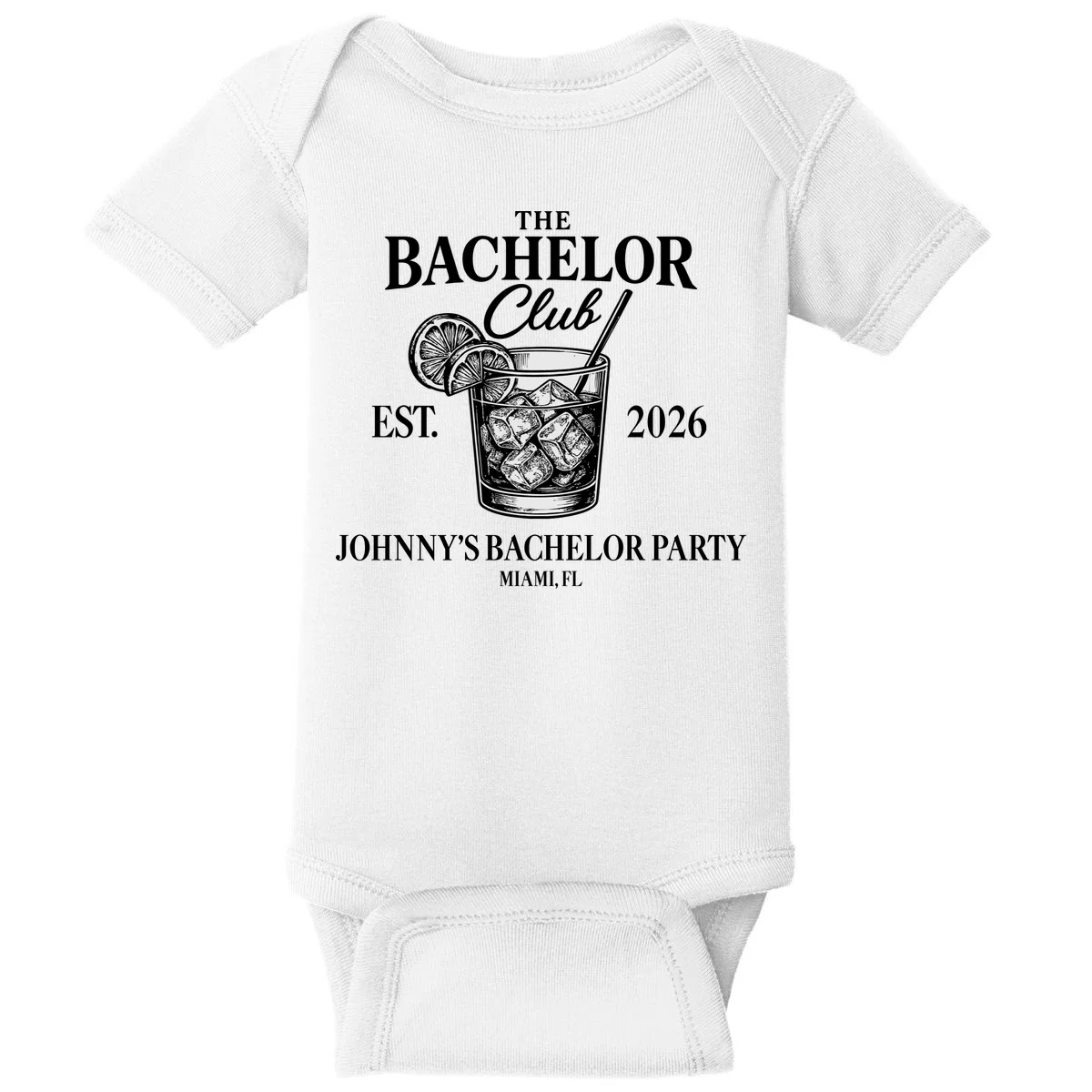 The Bachelor Club Custom Bachelor Party Baby Bodysuit - Front