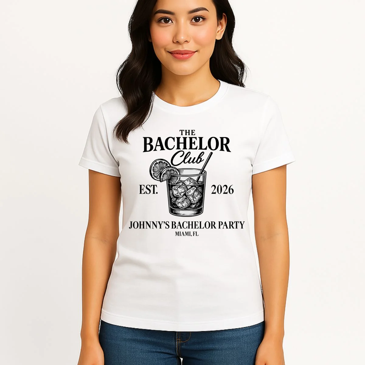 The Bachelor Club Custom Bachelor Party Women's T-Shirt - Front 3