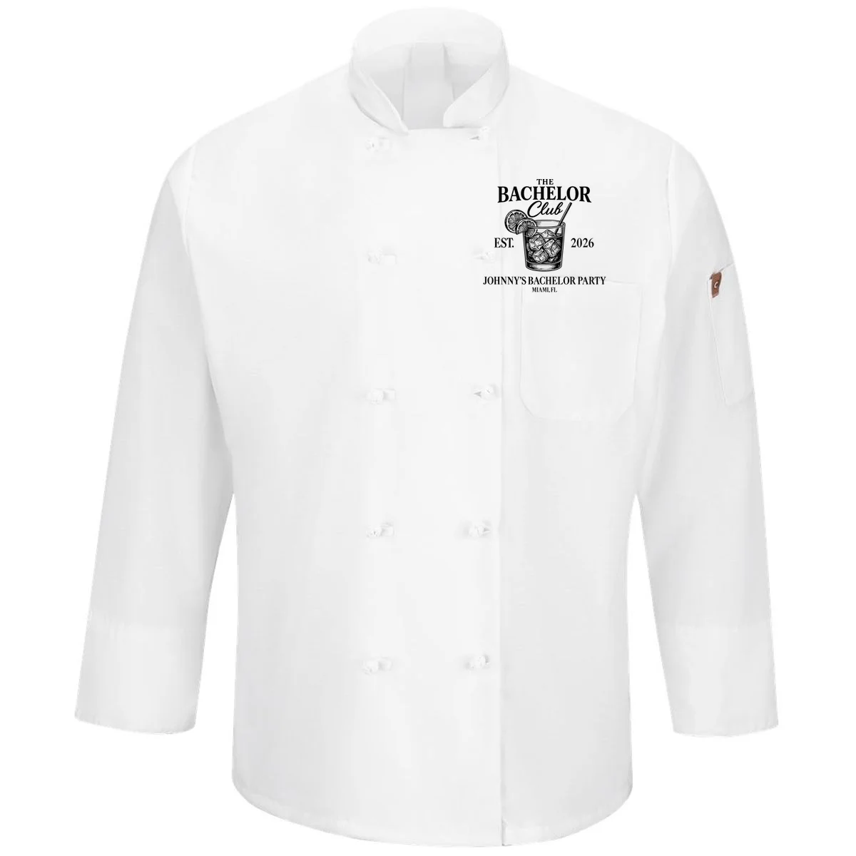 The Bachelor Club Custom Bachelor Party Men's Chef Coat - Front