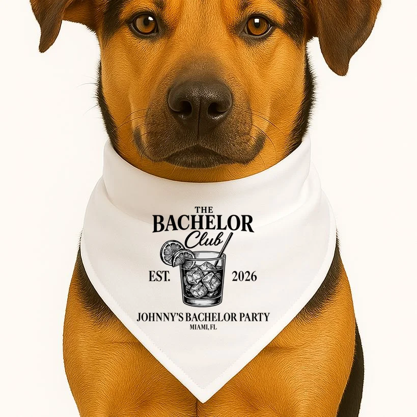 The Bachelor Club Custom Bachelor Party Dog Bandana - Front 1