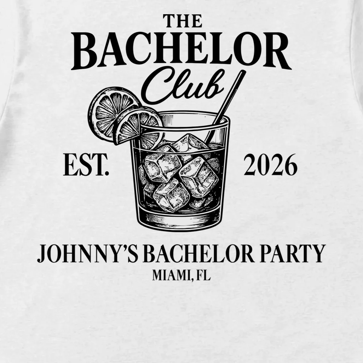 The Bachelor Club Custom Bachelor Party Men's T-Shirt - Front - Close-up