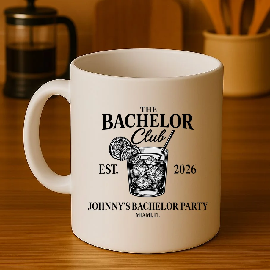 The Bachelor Club Custom Bachelor Party Coffee Mug - Front 3