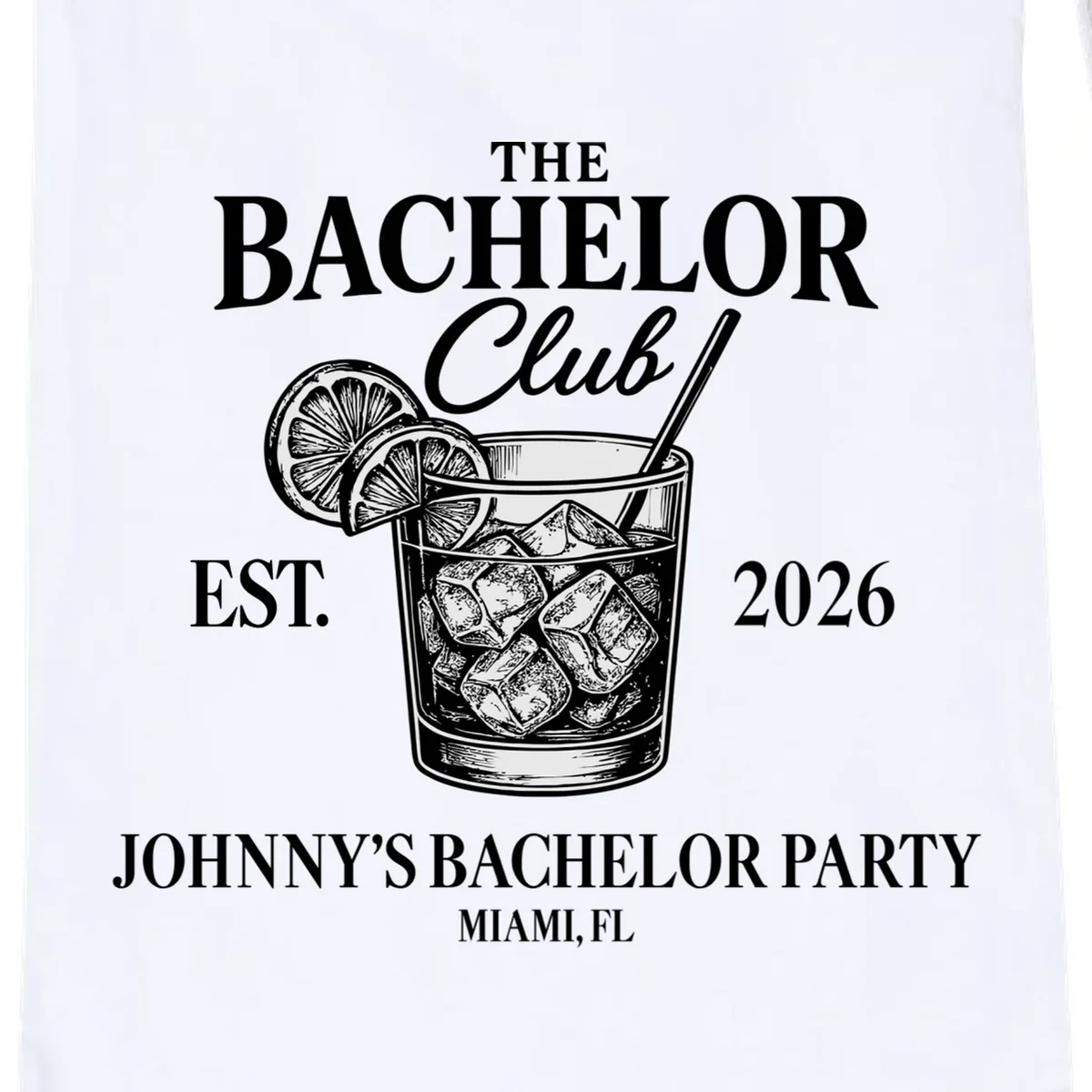 The Bachelor Club Custom Bachelor Party Drawstring Bag - Front - Close-up