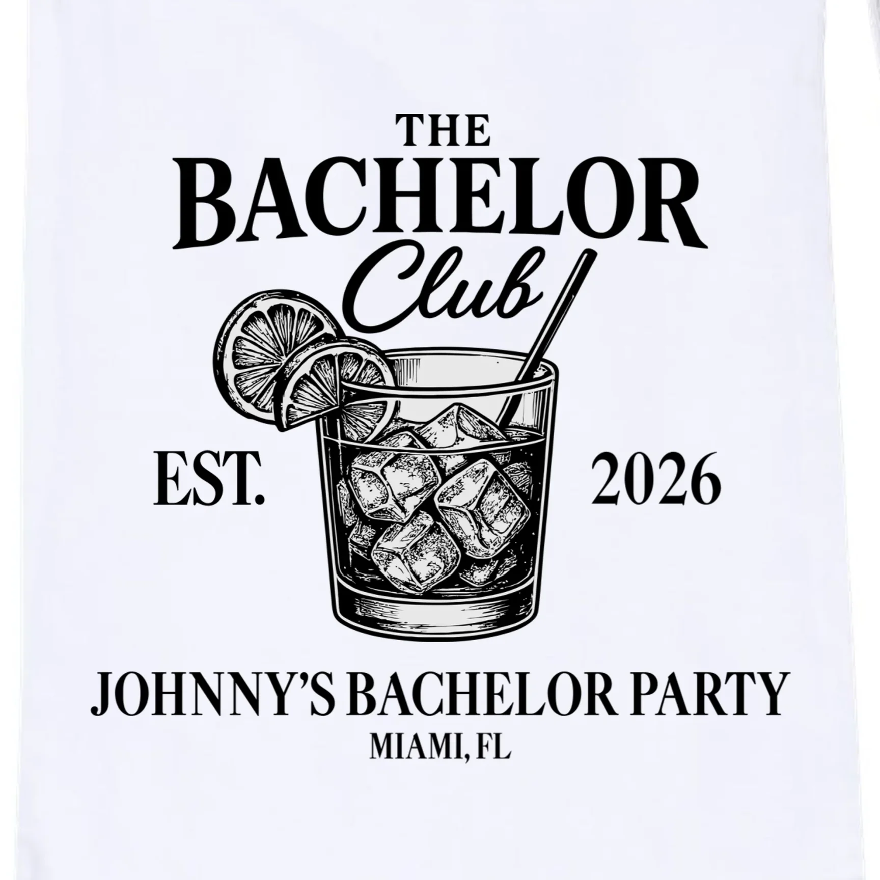 The Bachelor Club Custom Bachelor Party Drawstring Bag - Front - Close-up