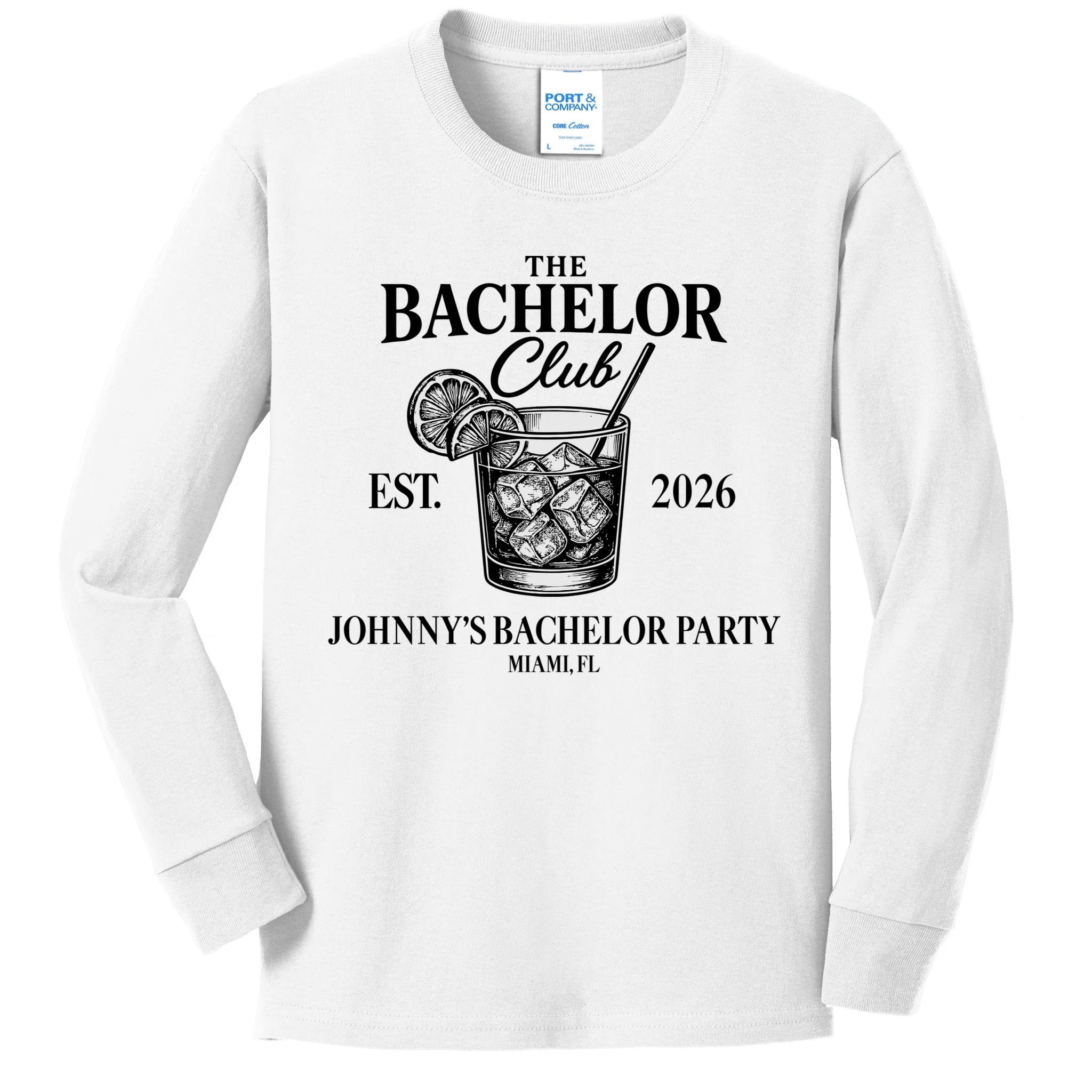 The Bachelor Club Custom Bachelor Party Kids Long Sleeve Shirt - Front