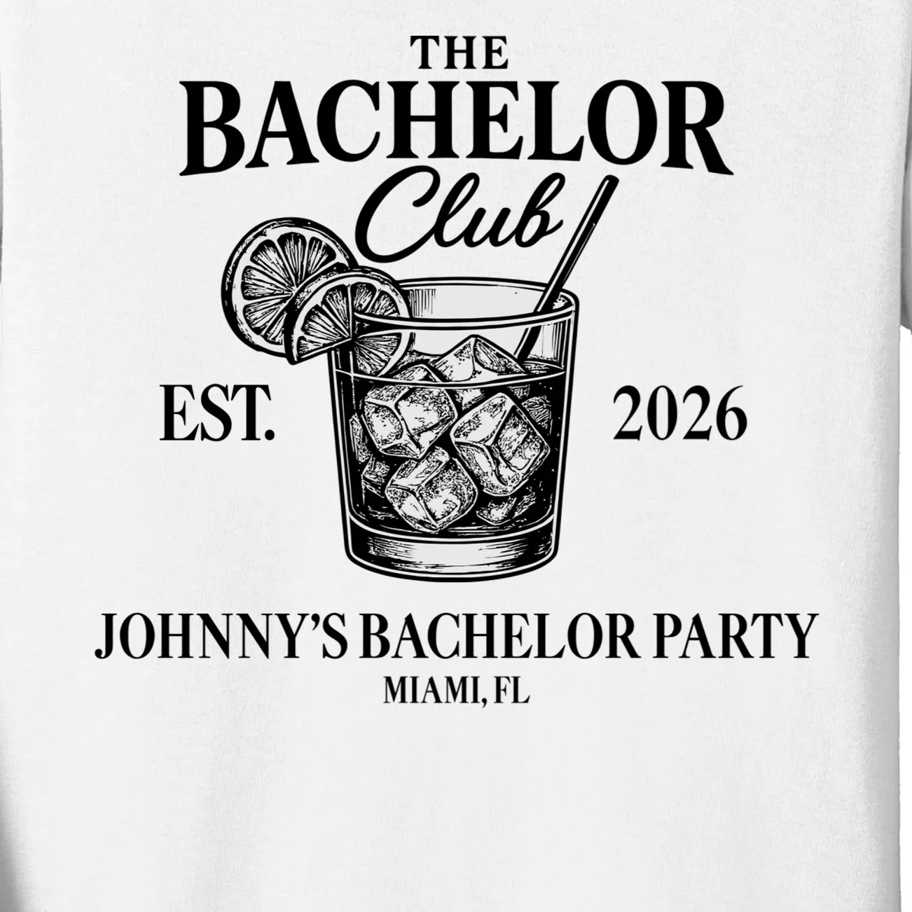 The Bachelor Club Custom Bachelor Party Kids Long Sleeve Shirt - Front - Close-up