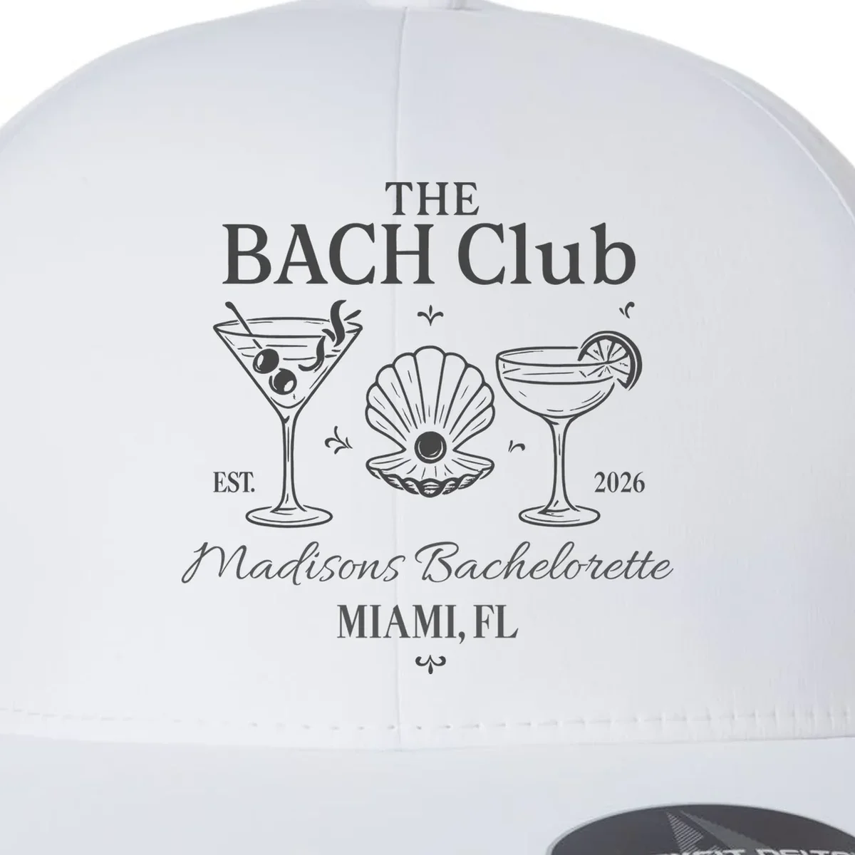 THE BACH Club Custom Bachelorette Flexfit Men's Snapback Hat - Front - Close-up