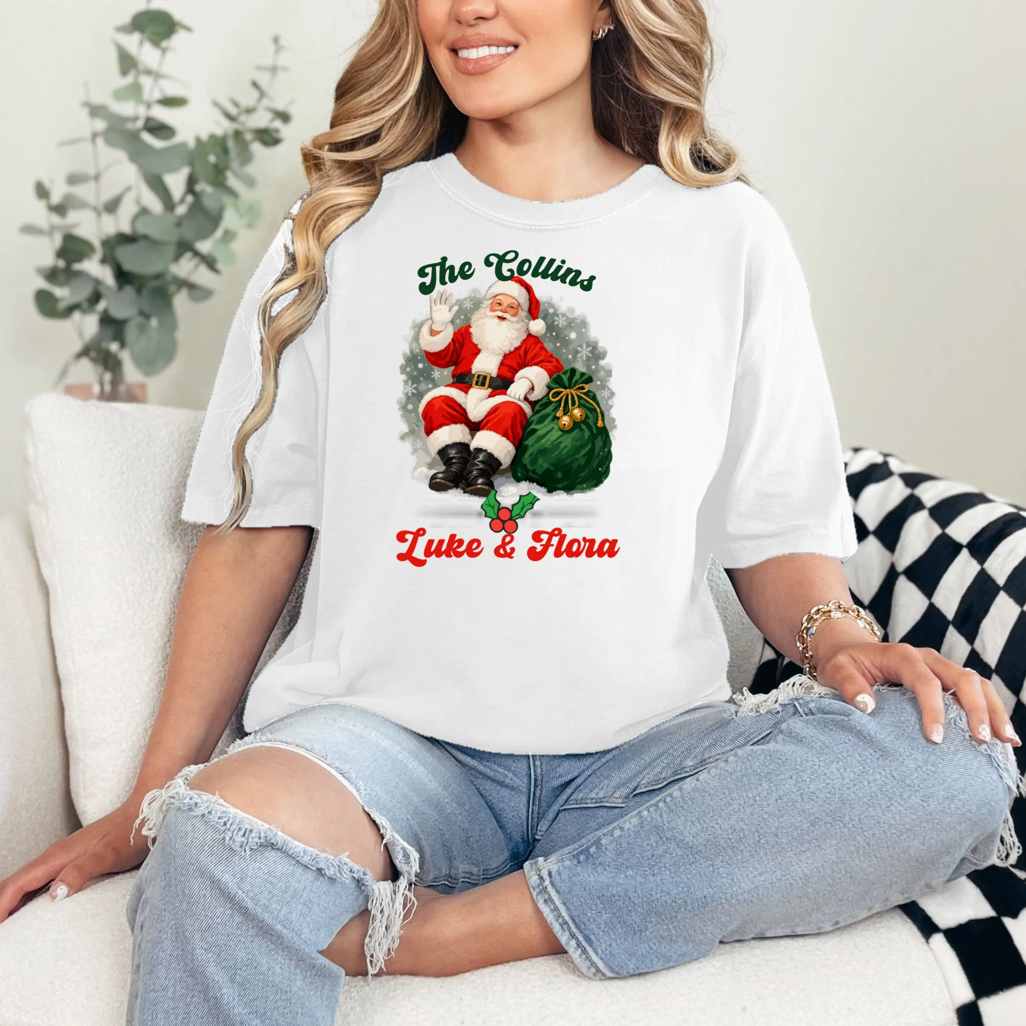 Personalized The Cool Santa Claus | Funny Christmas Santa Custom Name Comfort Colors Unisex T-Shirt - Front 1