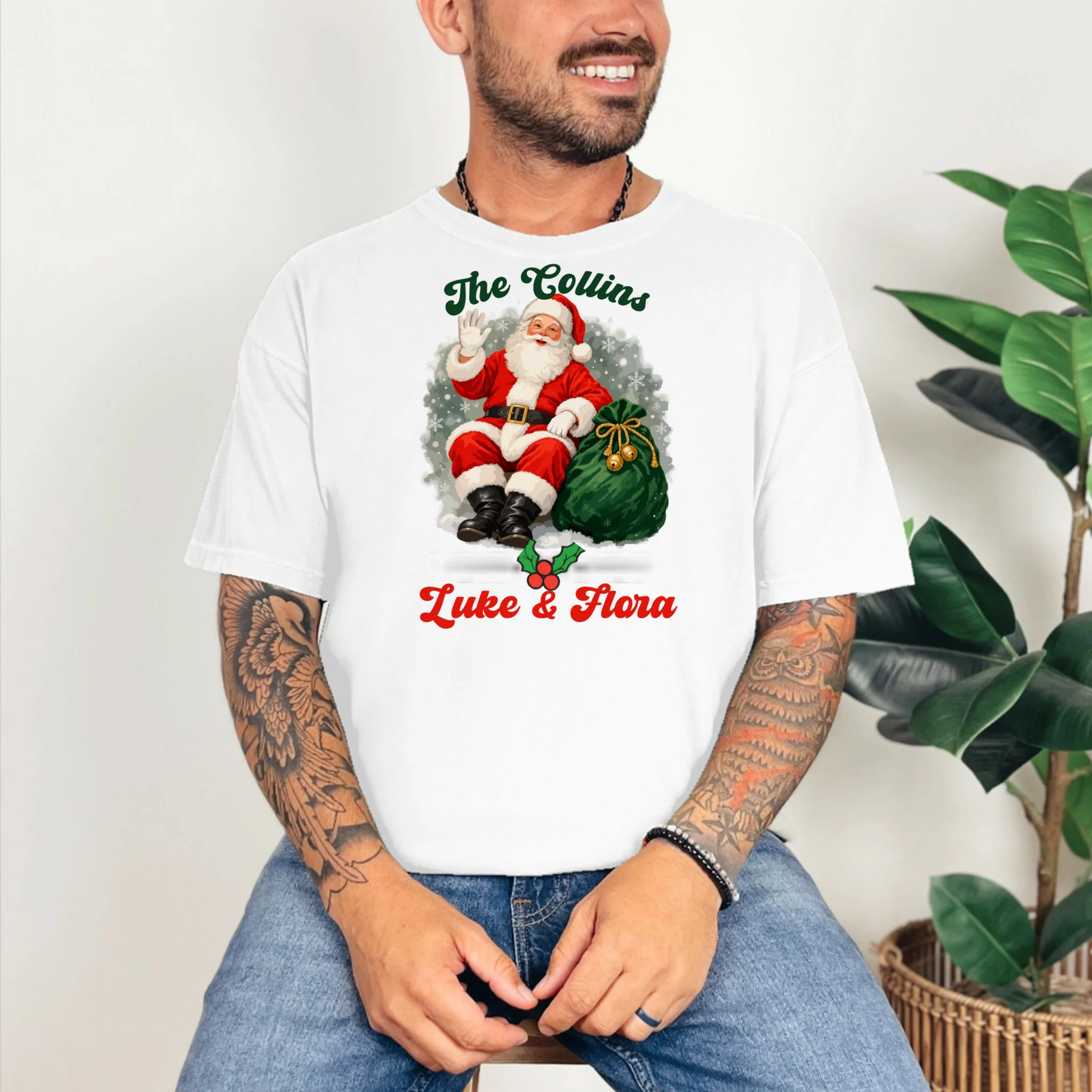 Personalized The Cool Santa Claus | Funny Christmas Santa Custom Name Comfort Colors Unisex T-Shirt - Front 2