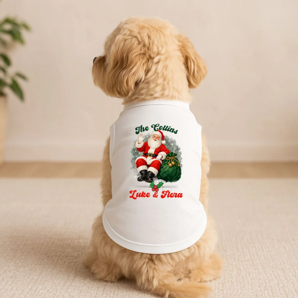 Personalized The Cool Santa Claus | Funny Christmas Santa Custom Name Doggie Tank - Front 1