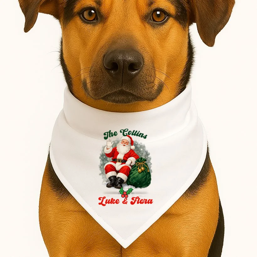 Personalized The Cool Santa Claus | Funny Christmas Santa Custom Name Dog Bandana - Front 1