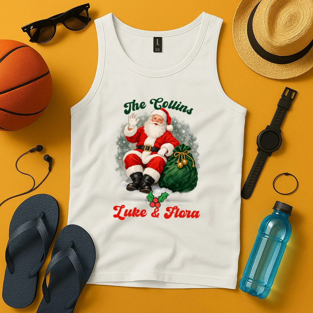 Personalized The Cool Santa Claus | Funny Christmas Santa Custom Name Men's Tank Top - Front 3