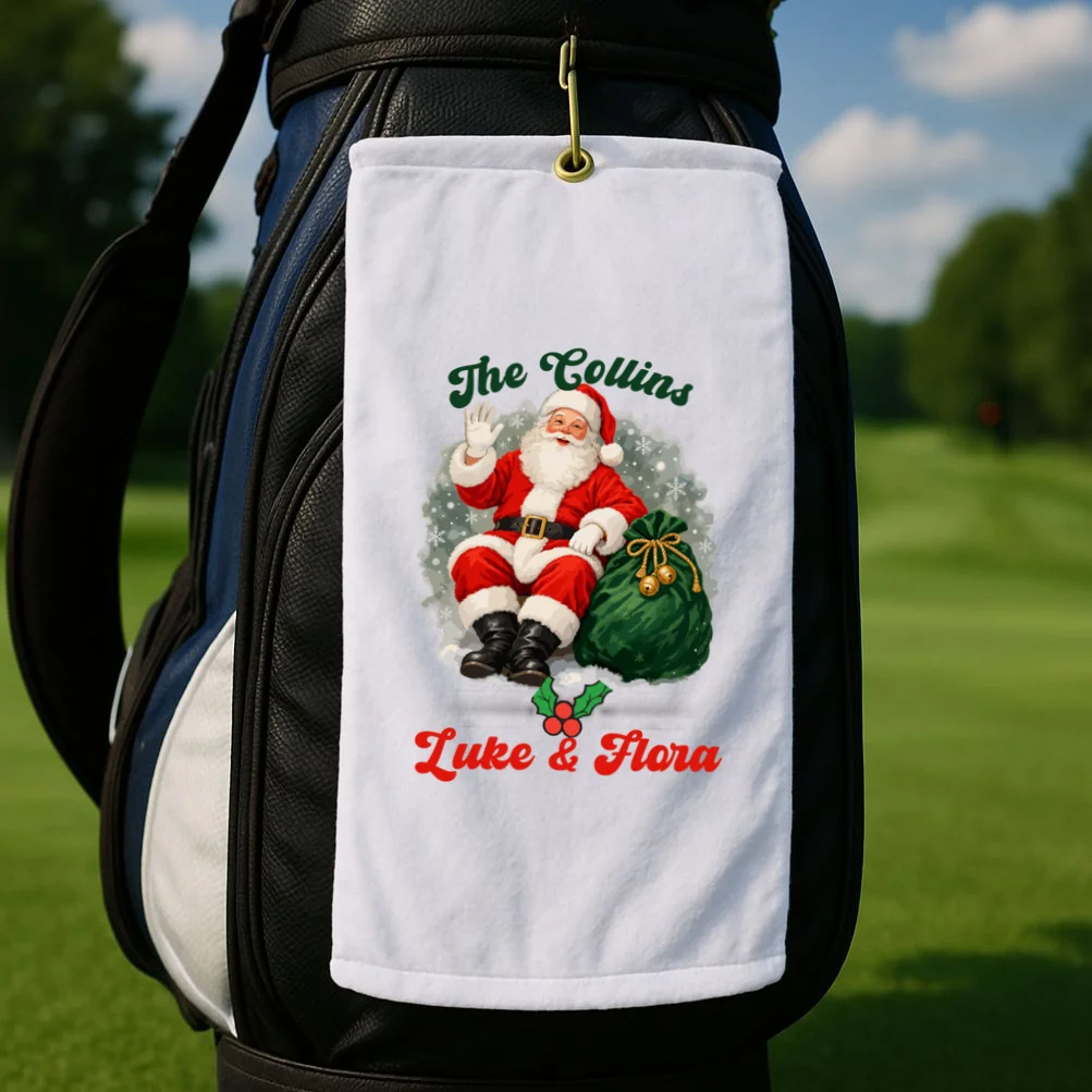 Personalized The Cool Santa Claus | Funny Christmas Santa Custom Name Golf Towel - Front 2