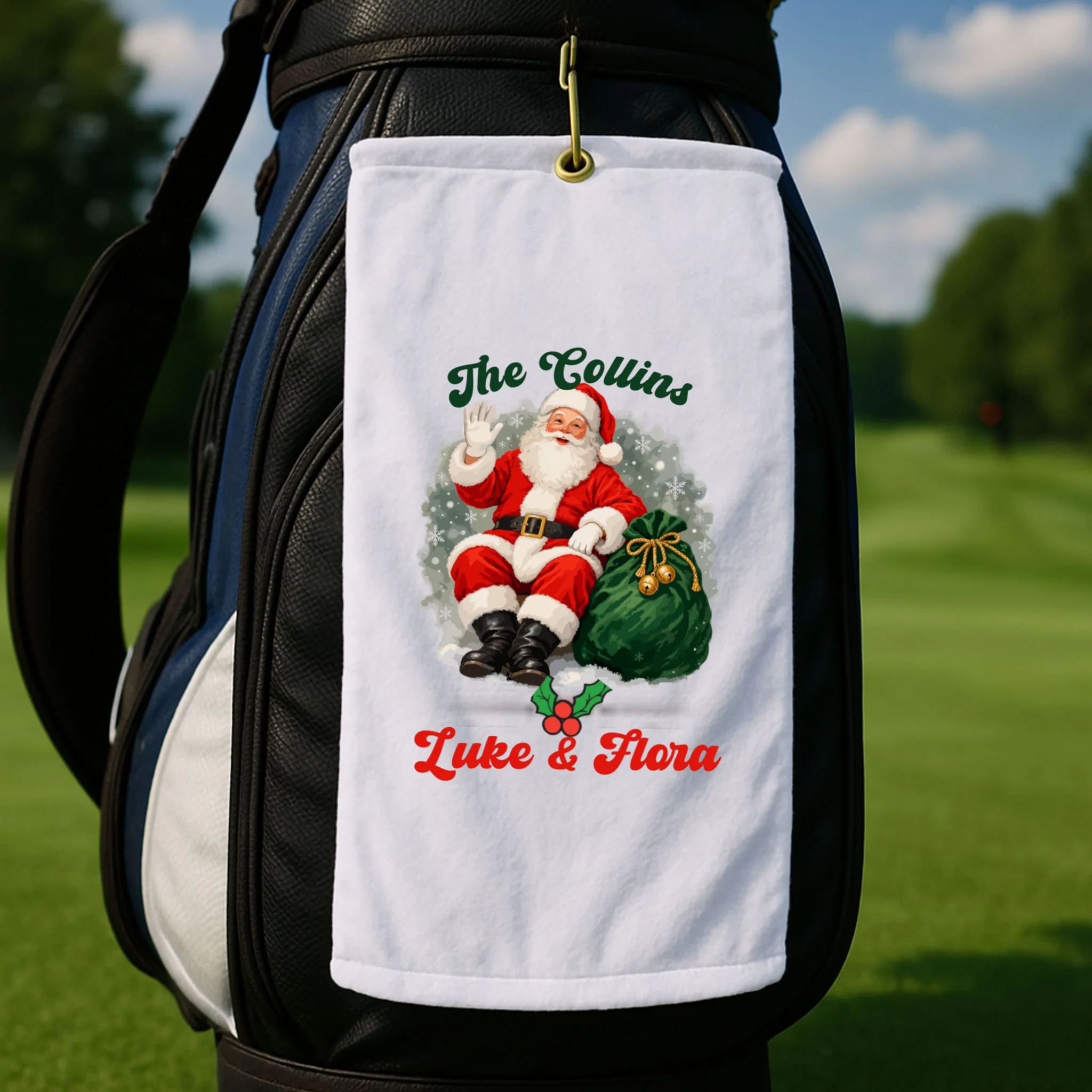 Personalized The Cool Santa Claus | Funny Christmas Santa Custom Name Golf Towel - Front 2